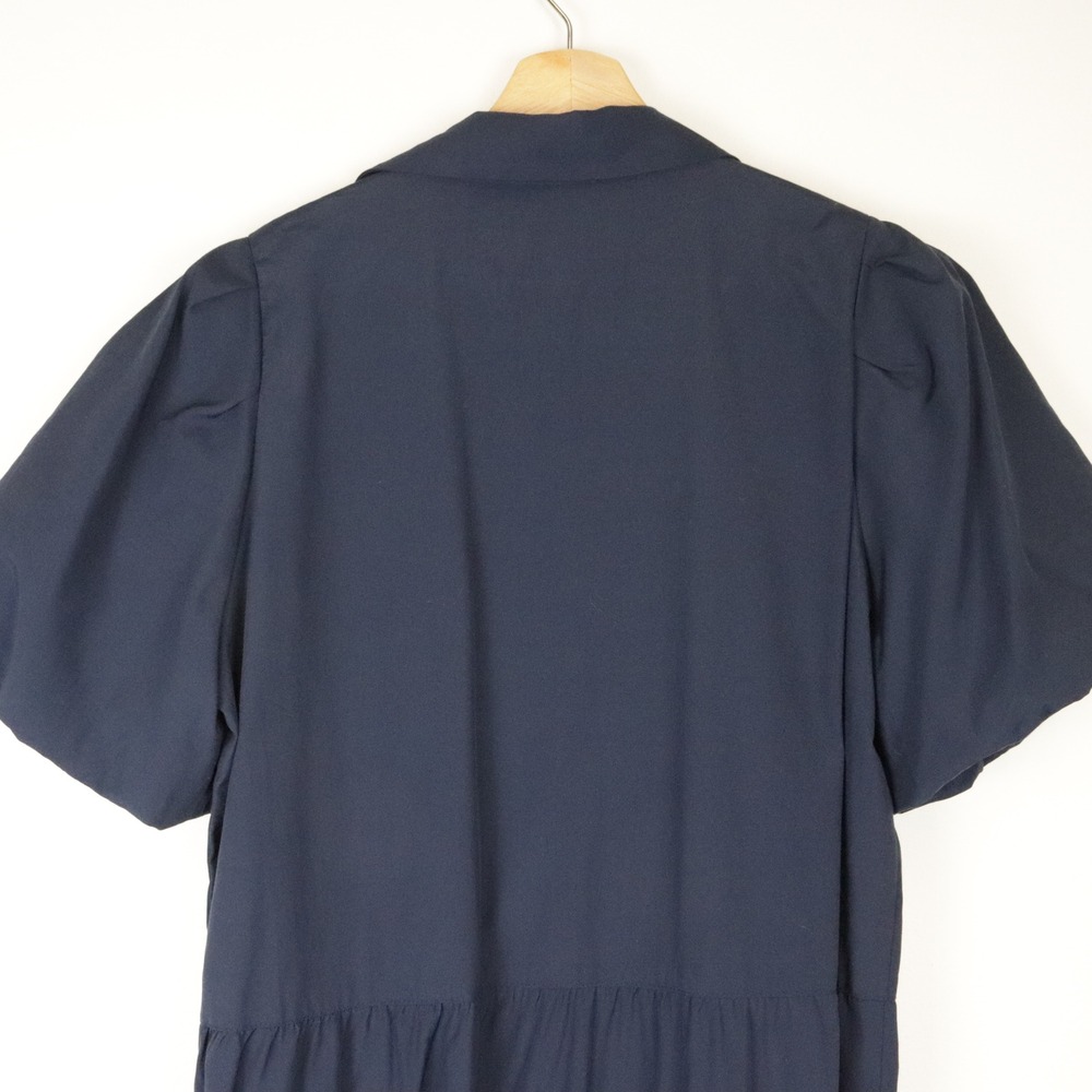 Brochu Walker The Havana Dress Puff Sleeve Tiered Poplin Midi Dress Large Navy - Picture 7 of 10